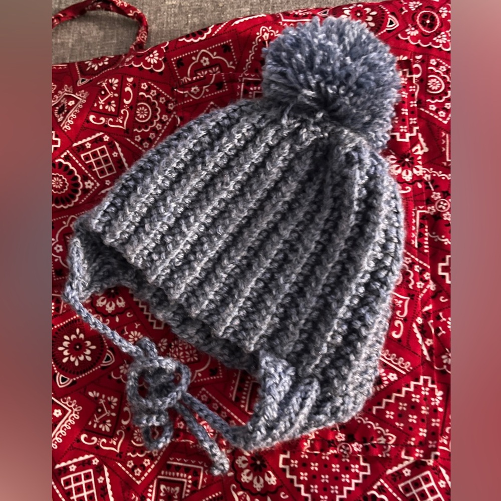 Handmade Baby Knit Pom Pom Hats with Earflaps & Ties
